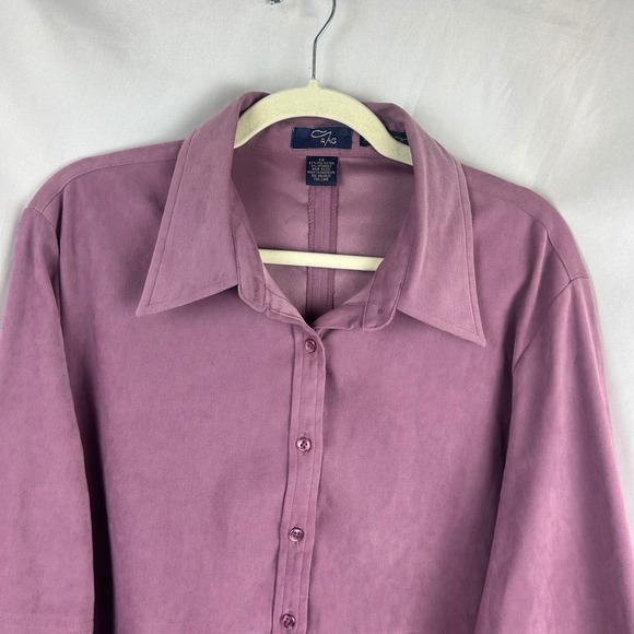 RAG Women XL Purple Button Down Long Sleeve Stretch Suede Shirt Y2K 90s Vintage - Picture 3 of 7